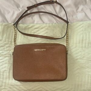 Michael Kors Cognac Leather Crossbody with Gold Chain Strap